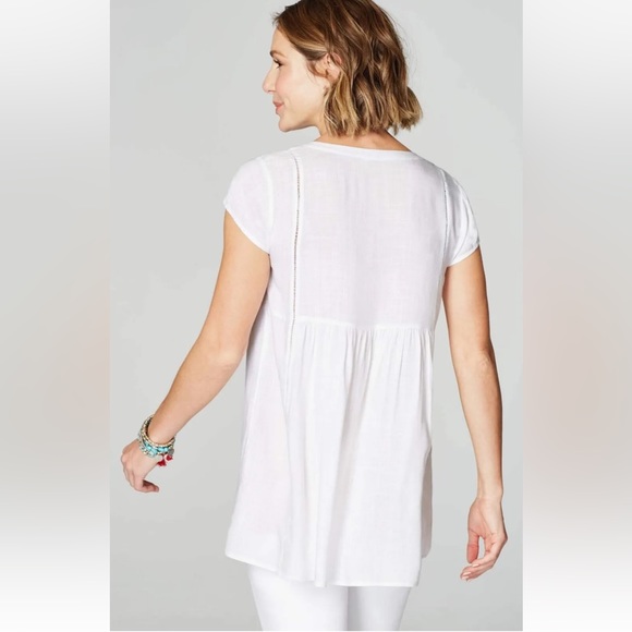 J. Jill Cap Sleeve Embroidered & Beaded Soft Rayon Tunic w Tassel Ties - Picture 8 of 11